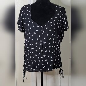 * Belle Sky Woman's Side Lace Up Corset Short Sleeve Blouse Top Black Size XL